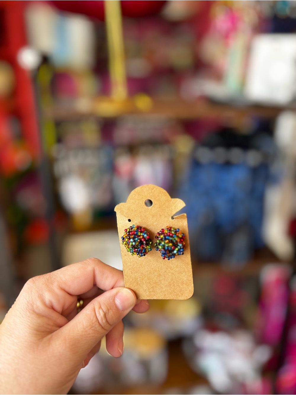 Multicolor Beaded Ball Stud Earrings - Women's Fashion